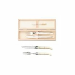Coffret Hêtre 1 Couteau + 1 Fourchette Laguiole Mitre Inox Manche Méthacrylate
