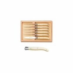 Coffret Hêtre 6 Couteaux à Dessert Laguiole Mitre Inox Manche Ivoirine