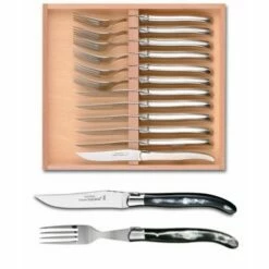 Coffret Bois 12 Pièces Laguiole Mitre Inox Manche Corne Noire