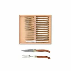 Coffret Hêtre 12 Pièces Laguiole Mitre Laiton -LA GRANDE COUTELLERIE Soldes coffret hetre 6 couteaux et 6 fourchettes super laguiole mitre laiton 1