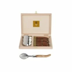 Coffret Hêtre 6 Cuillères à Café Laguiole Mitre Inox Manche Bois