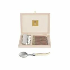 Coffret Hêtre 6 Cuillères à Café Laguiole Mitre Inox Manche Nacrine