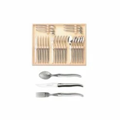 Coffret Hêtre Ménagère 24 Pièces Laguiole Plein Manche
